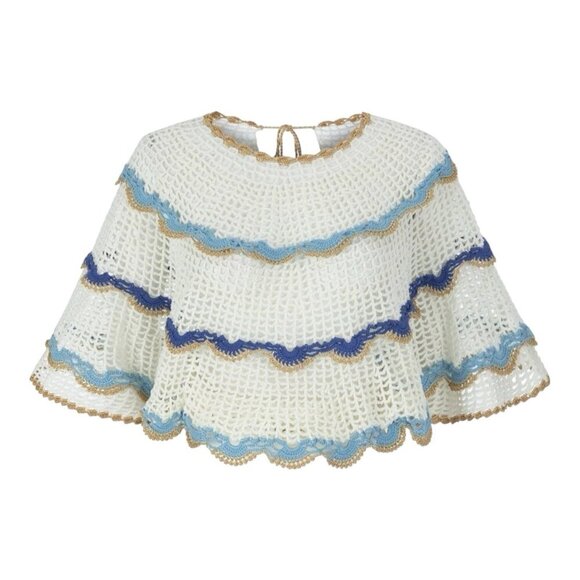 My Beachy Side Rima Scalloped Crop Top Medium Crochet Malibu Blue $235 Boho - Picture 1 of 8